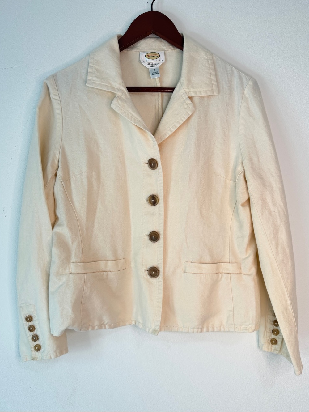 Vintage Talbots Irish Linen Blazer Jacket Womens 12 Cream Pockets Minimalist 90s